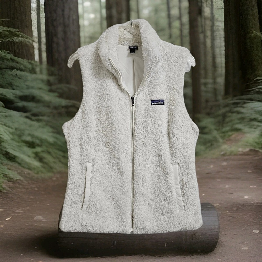 Patagonia Vest Womens L White Los Gatos Full Zip Fleece High Pile Pockets Preppy